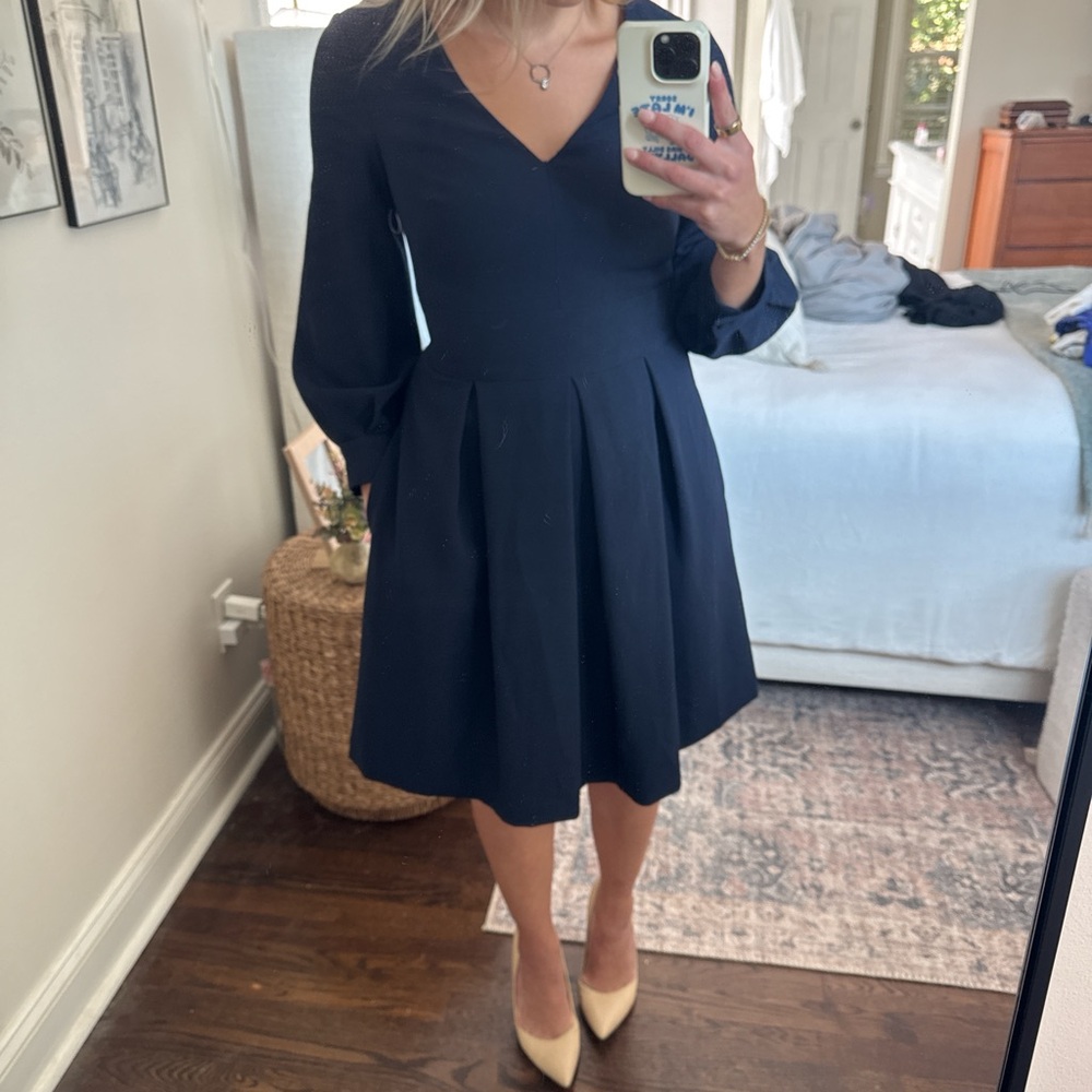 Eliza J Blue A-Line Bishop Sleeve Dress